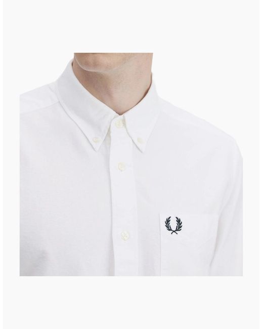 Fred Perry White Long Sleeve Oxford Shirt for men