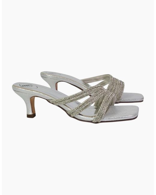 XY London Gray Ladies Sparkle Diamante Square Toe Mule Sandals