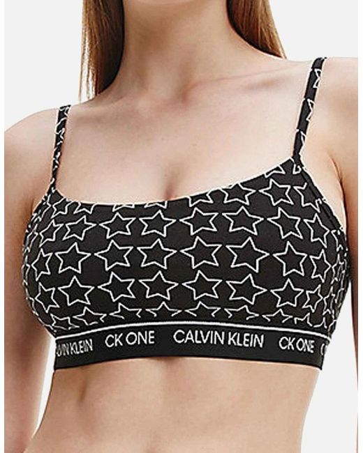 Calvin Klein Black Ck One Cotton Modal Blend String Bralette, Outline Star Print