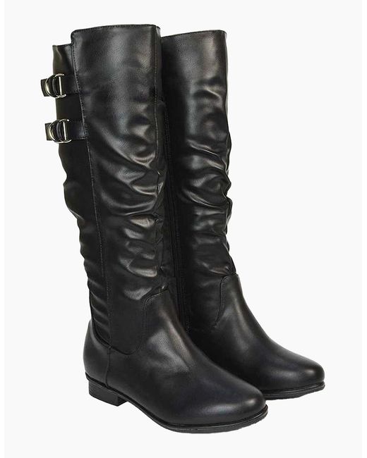 XY London Black Ladies Mia Slouch Flat Knee High Sock Boots