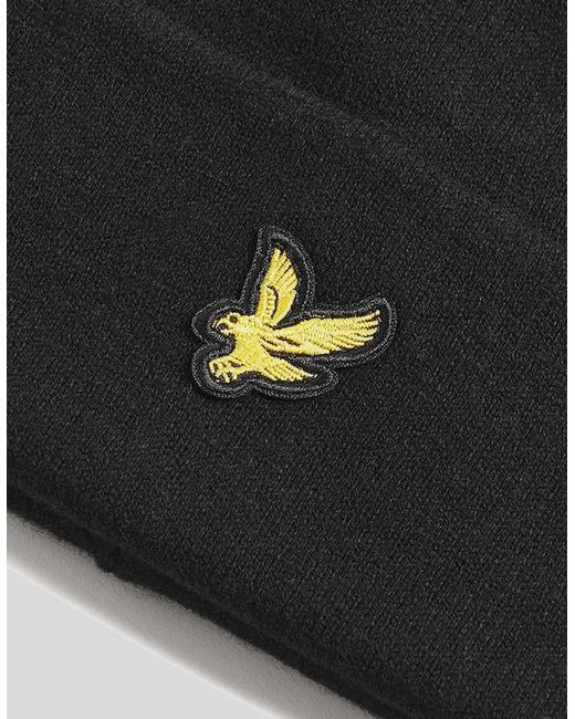 Lyle & Scott Black Merino Wool Blend Beanie for men