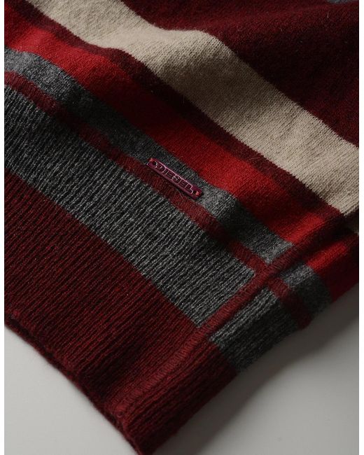 DIESEL Red Striped V-Neck Jumper for men