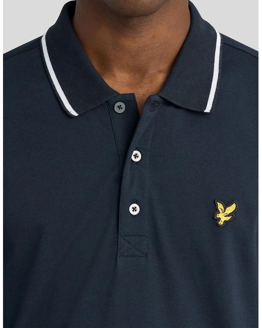 Lyle & Scott Blue Tipped Long Sleeve Polo Shirt for men