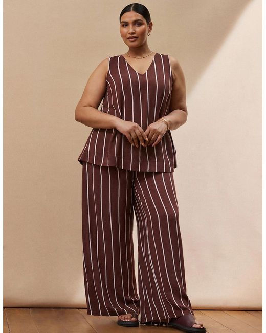 Live Unlimited London Brown Chocolate Stripe Wide Leg Trouser