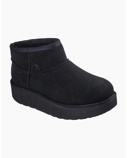 Skechers Blue Keep Cozy Leather Winter Ankle Boots