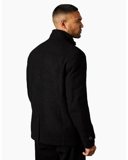 MAINE Black Wool Blend Funnel Neck Jacket for men
