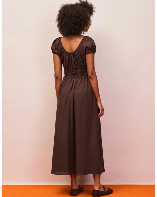 Ro&zo Brown Petite Gathered Neck Cotton Dress