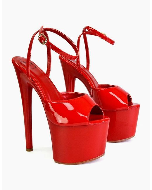 XY London Red Ladies Sunshine Patent Strappy Platform High Heels