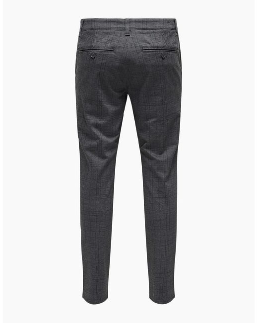 ONLY Blue Plaid Slim Five Pocket Chinos for men