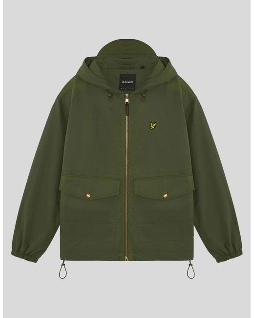 Lyle & Scott Green Waxed Hooded Utility Jacket for men