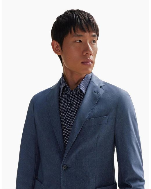 Boss Blue Solid Patterned Suit Jacket With Flap Pocket for men