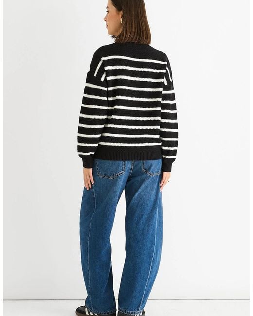 Gini London Blue Stripe Chunky Knit Oversized Jumper