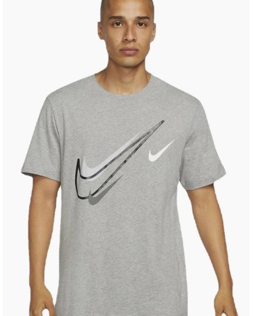 Nike Gray Sportswear Club Swoosh Classic Logo T Shirt for men