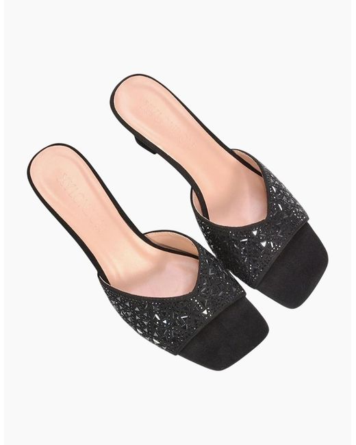 XY London Black Ladies Georgia Diamante Heeled Mule Sandals