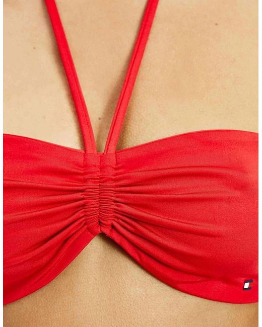 Tommy Hilfiger Red Reversible Bandeau Swim Top, Logo Ww Aop