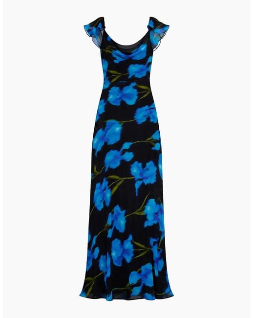 Ro&zo Blue Imola Floral Cowl-Neck Maxi Dress