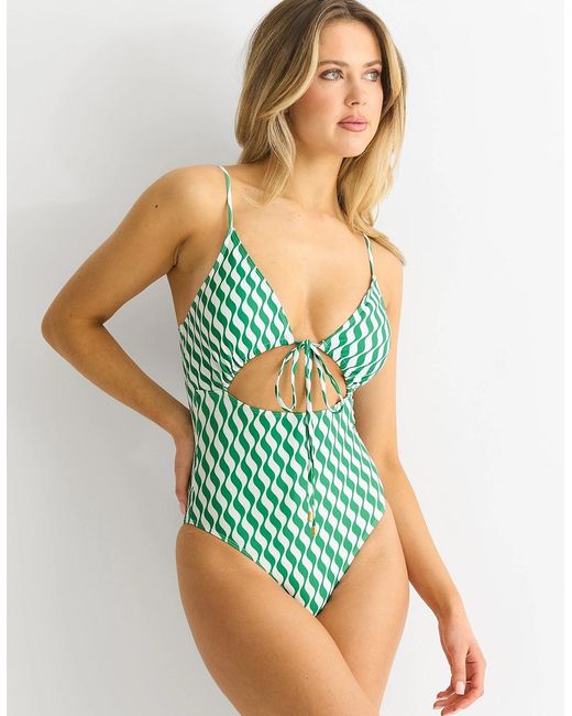 Gini London Blue Wave Print Tie Front Swimsuit
