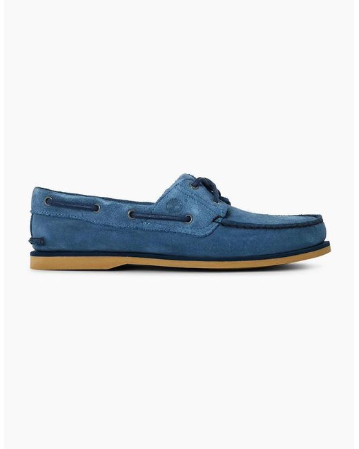 Timberland Blue Classic Textured Lace Up Boat Shoes for men