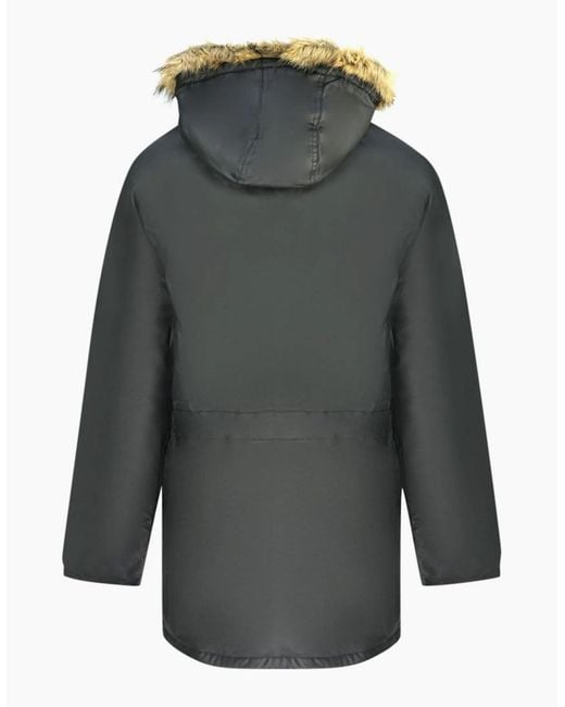 Fred Perry Gray Padded Waxed Cotton Hooded Parka Jacket for men