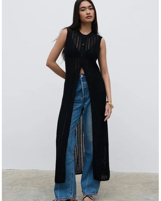 Pretty Lavish Blue Helen Longline Open Knit Cardigan