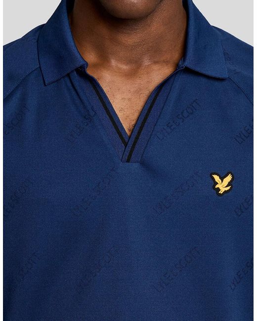 Lyle & Scott Blue Sports Embossed Football Polo Shirt for men