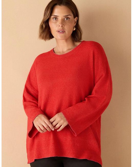 Live Unlimited London Red Crew Neck Contrast Stitch Knit Jumper