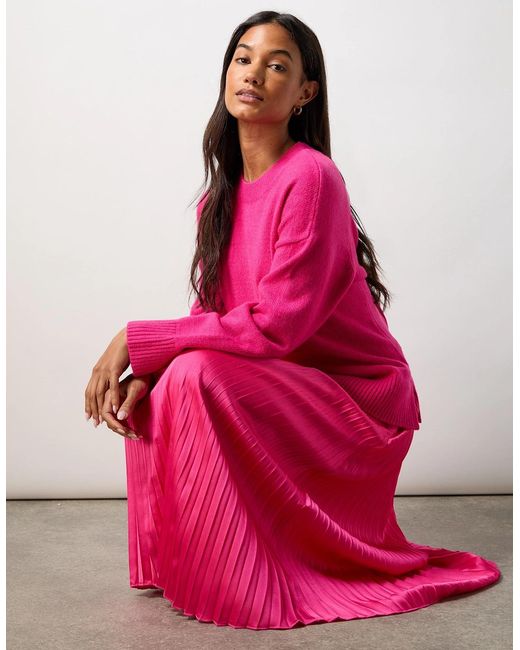Ro&zo Pink Pleated Midi Skirt