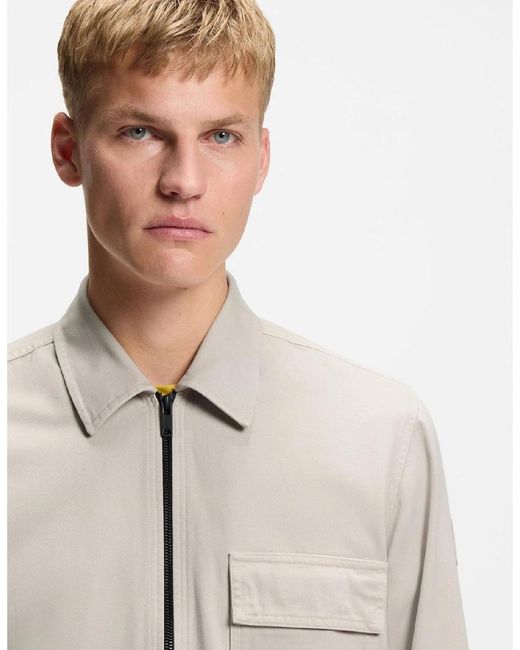 Boss Gray Solid Patterned Shirt Collar Press Stud Cuff Shirt Jacket for men