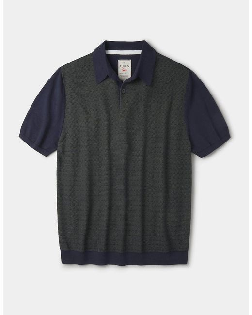aubi Black Coleridge Textured Front Polo for men