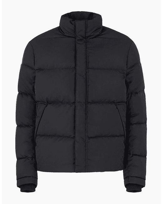 Emporio Armani Blue Quilted Puffer Jacket With All-Over Jacquard Eagle for men