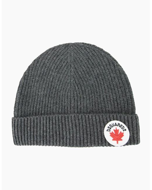 DSquared² Gray Maple Leaf Beanie Dark for men