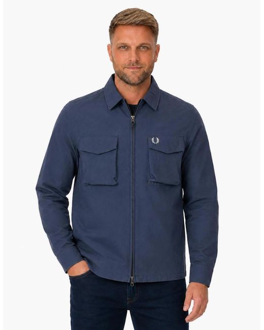 Fred Perry Blue Ripstop Pocket Overshirt Dark Airforce for men