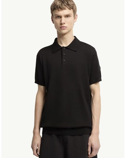 Moncler Black Knitted Polo Shirt for men