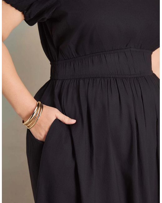Live Unlimited London Black Cotton Smocked Waist Midaxi Dress