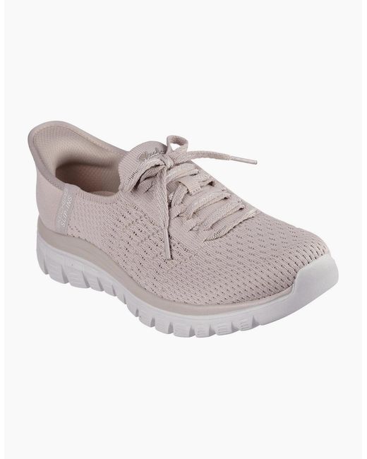 Skechers White Graceful First Blush Textile Taupe Trainers