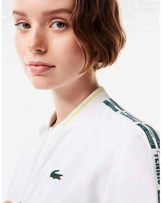 Lacoste Gray Crocodile Logo Lettering Crew Neck Bomber Collar Athletic Top