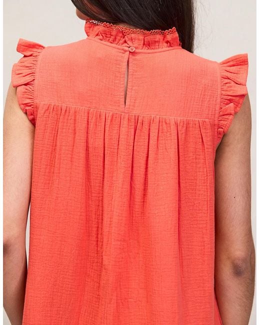 Ro&zo Red Petite Coral Cheesecloth Frill Neck Mini Dress