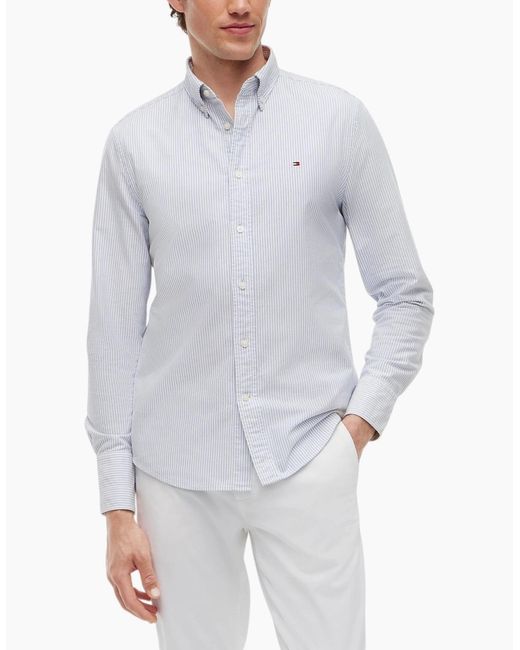 Tommy Hilfiger Gray Oxford Shirts Long Sleeve Cotton for men