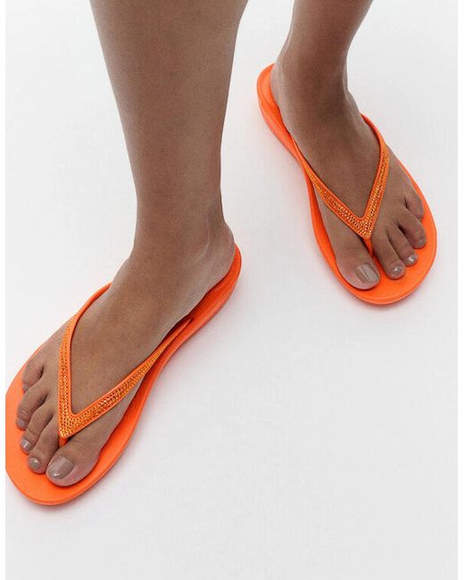 Fitflop Orange Iqushion Sparkle Toe Post Sandals Pop