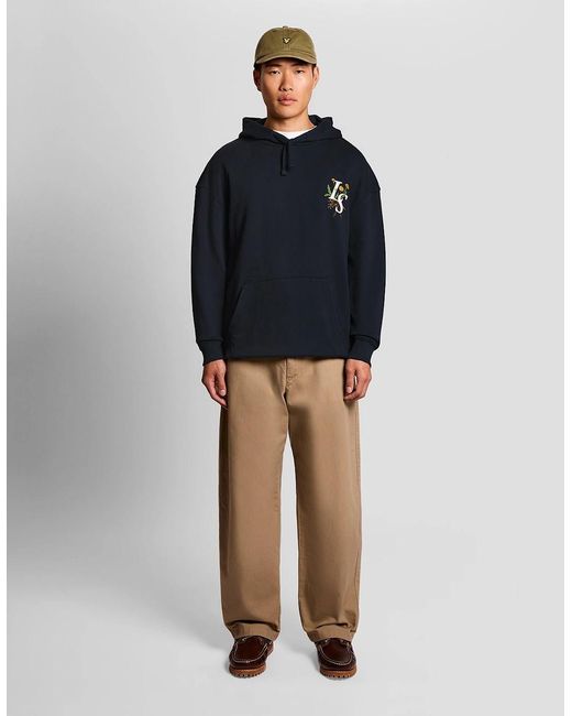 Lyle & Scott Blue Botanical Graphic Cotton Hoodie for men