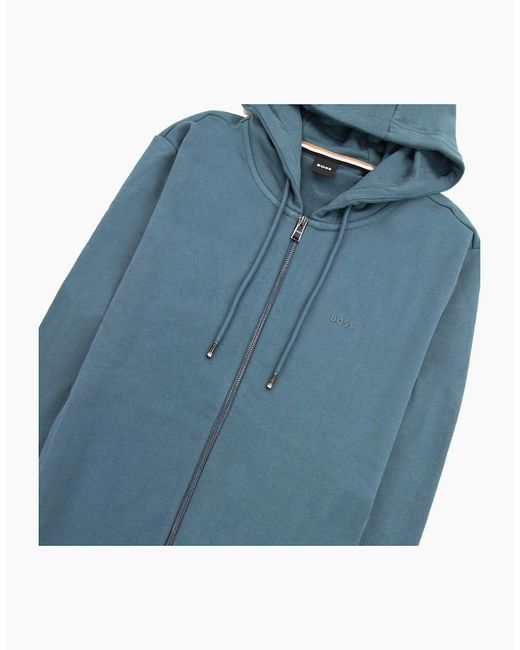 Boss Blue Seeger 92 Zip Hoodie Rubber Logo 445 for men