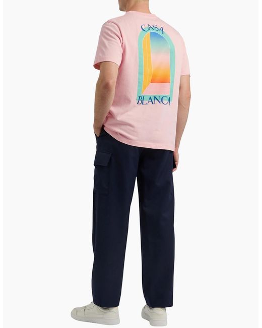 Casablanca Pink T Shirts Shorts Sleeve Crew Neck Gradient Arch Logo Cotton Tops for men