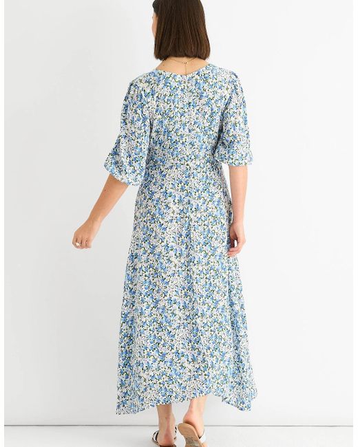Gini London Blue Floral Print Viscose Midi Dress