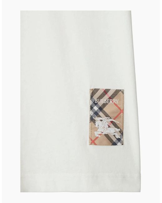 Burberry White Check-Logo Patch Cotton T-Shirt for men
