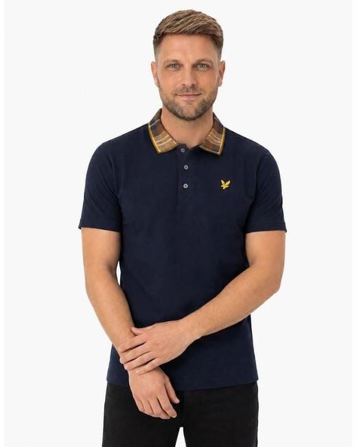 Lyle & Scott Blue Lyle & Scott Tartan Collar Polo Shirt for men
