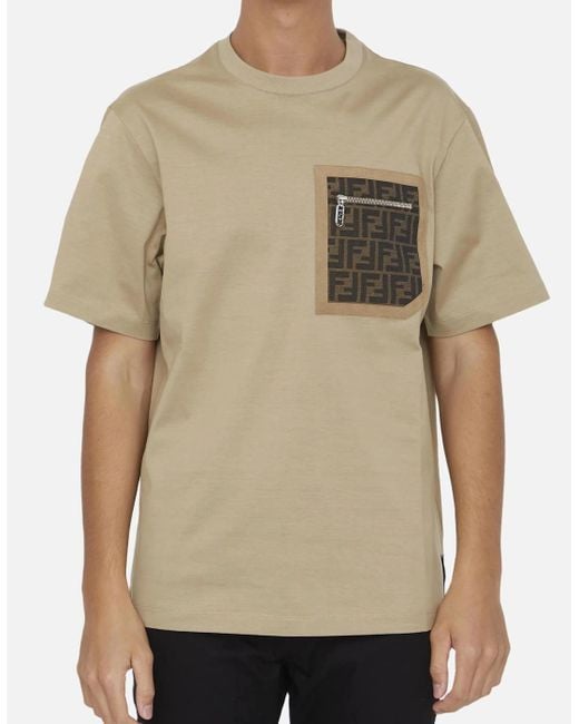 Fendi Natural Ff Monogram Pocket Oversized T-Shirt for men