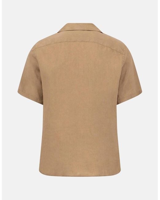 Fynch-Hatton Natural Pure Linen Lapel Collar Short Sleeved Shirt Elephant for men