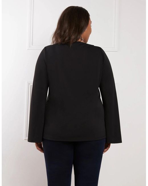 Live Unlimited London Black Jersey Flared Sleeve Top