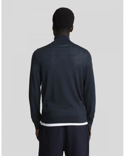 Lyle & Scott Blue Lyle & Scott Tonal Eagle Merino Quarter-Zip Jumper for men