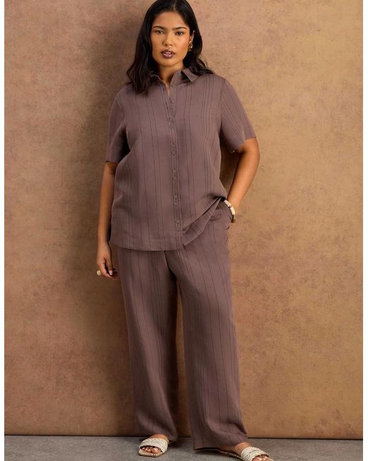 Live Unlimited London Brown Stripe Straight Leg Trouser With Modal